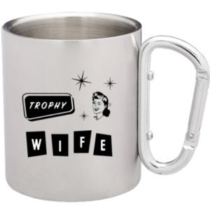 NWOT Funny Silver Retro Trophy Wife Caribener Clip Handle Coffee Mug